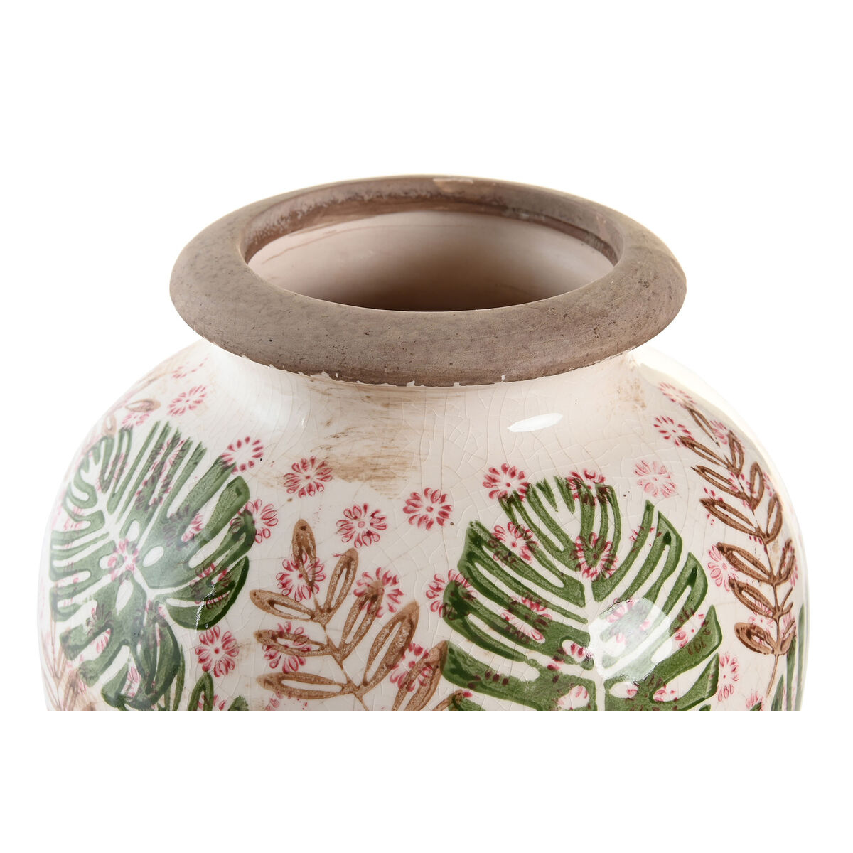 imagem de Vaso DKD Home Decor Castanho Branco Verde Grés Tropical 18 x 18 x 25 cm Folha de planta2