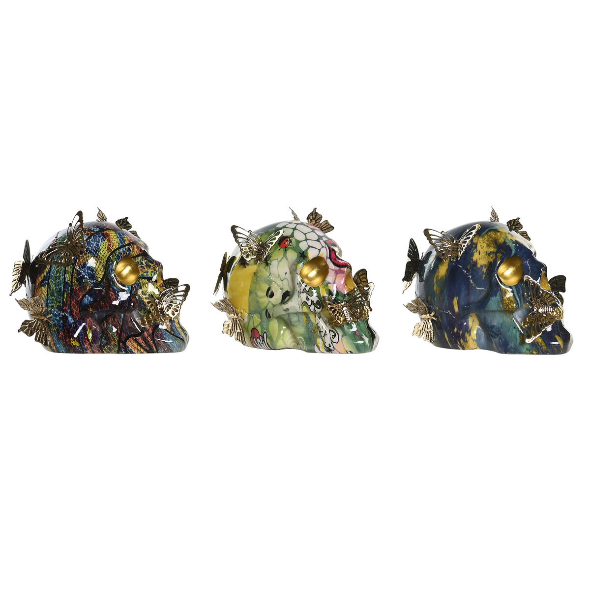 DKD Home Decor - Figura Decorativa DKD Home Decor 15,5 x 10,5 x 11 cm Multicolor Caveira (3 Unidades)