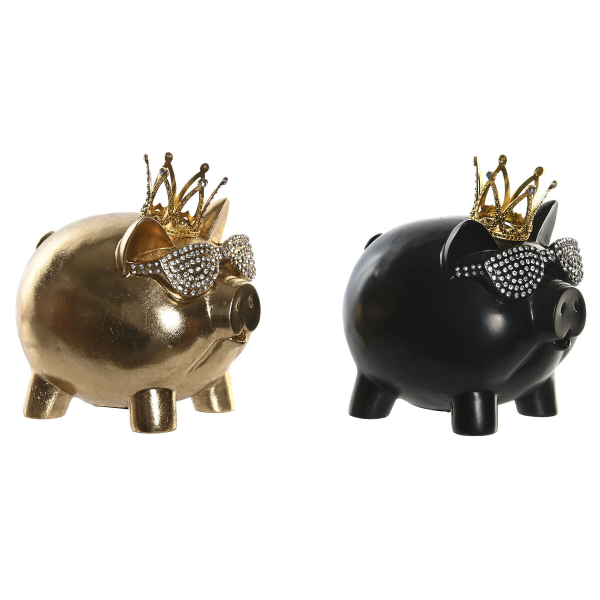 DKD Home Decor - Figura Decorativa DKD Home Decor 13,5 x 11 x 14 cm Preto Dourado Porco (2 Unidades)