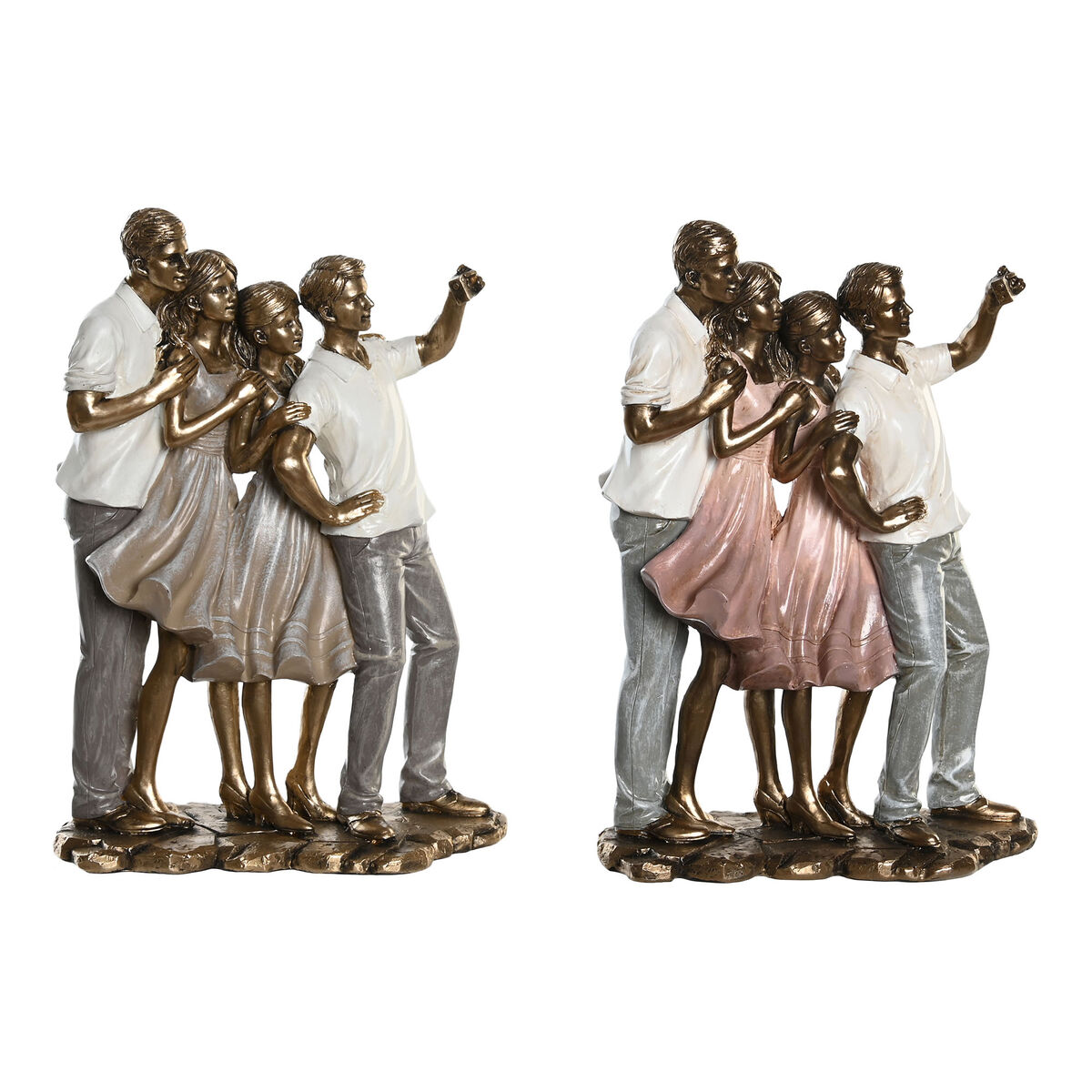 DKD Home Decor - Figura Decorativa DKD Home Decor 18 x 10 x 25 cm Cor de Rosa Dourado Branco Família (2 Unidades)