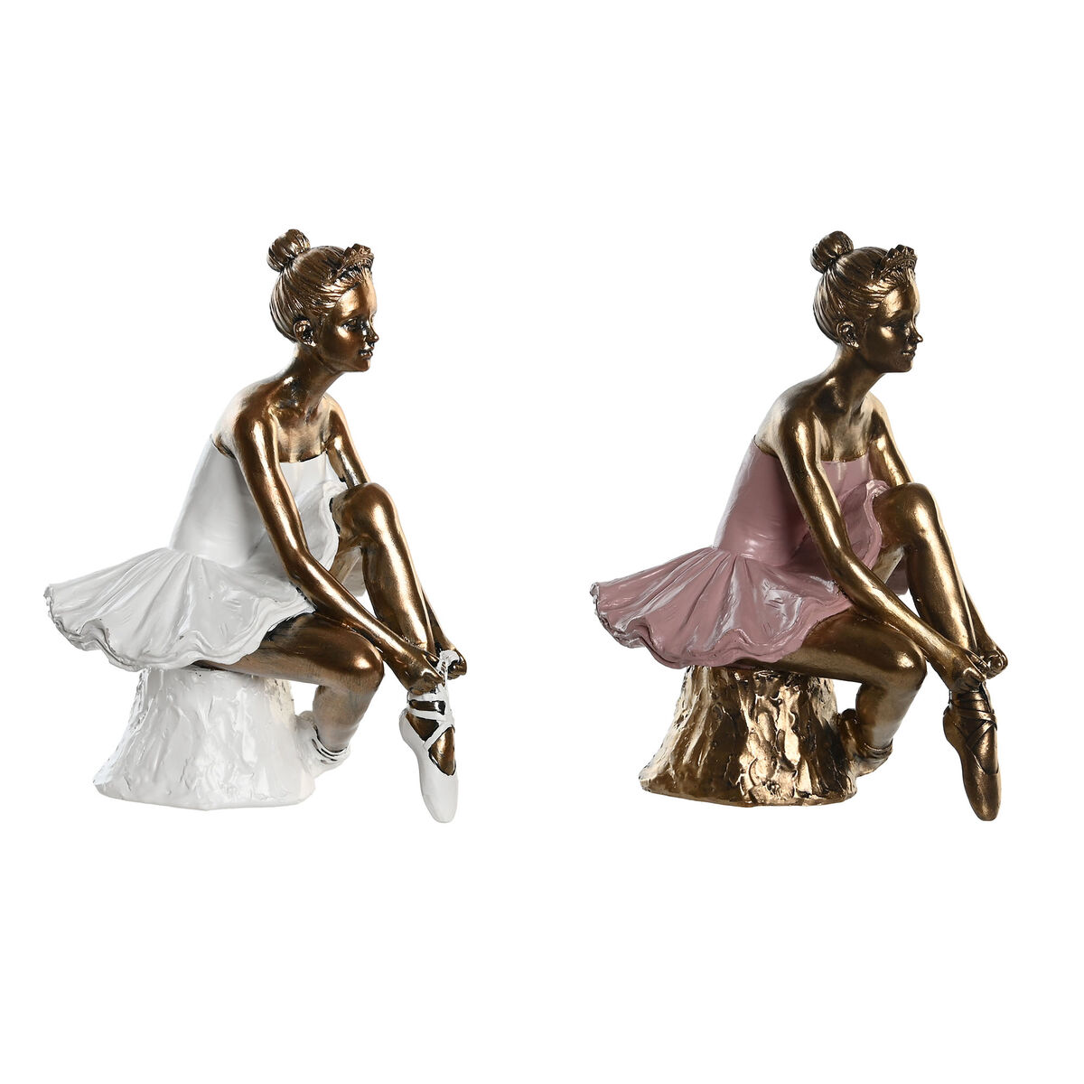 DKD Home Decor - Figura Decorativa DKD Home Decor 12 x 9,5 x 15,5 cm Cor de Rosa Branco Bailarina Ballet (2 Unidades)