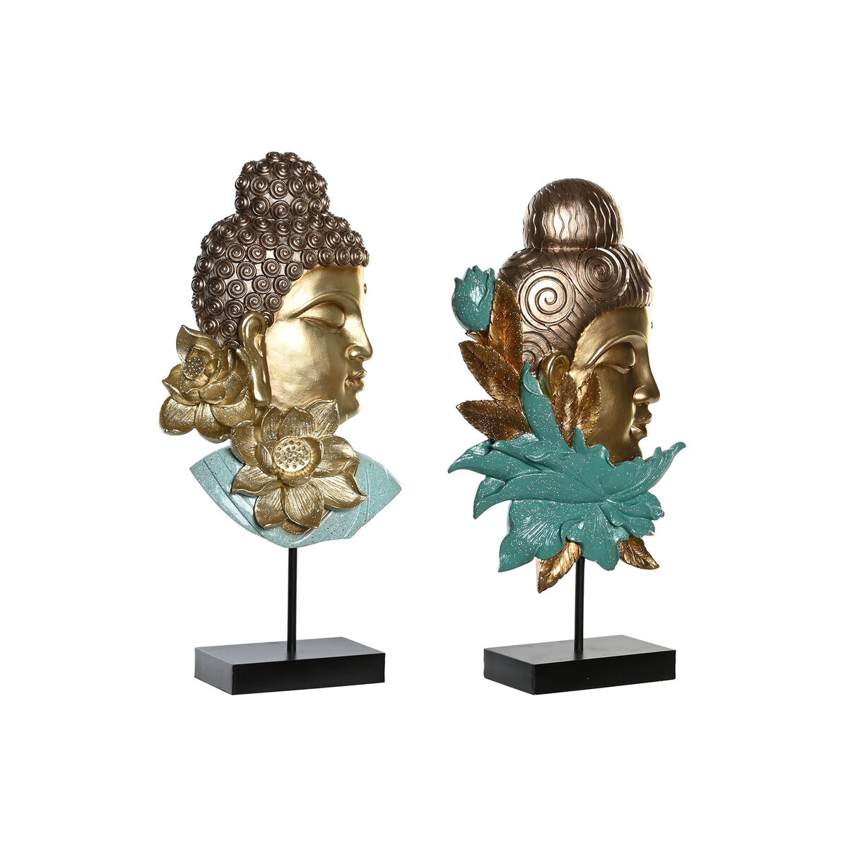 DKD Home Decor - Figura Decorativa DKD Home Decor 22 x 8 x 42,5 cm Preto Dourado Buda Turquesa Oriental (2 Unidades)