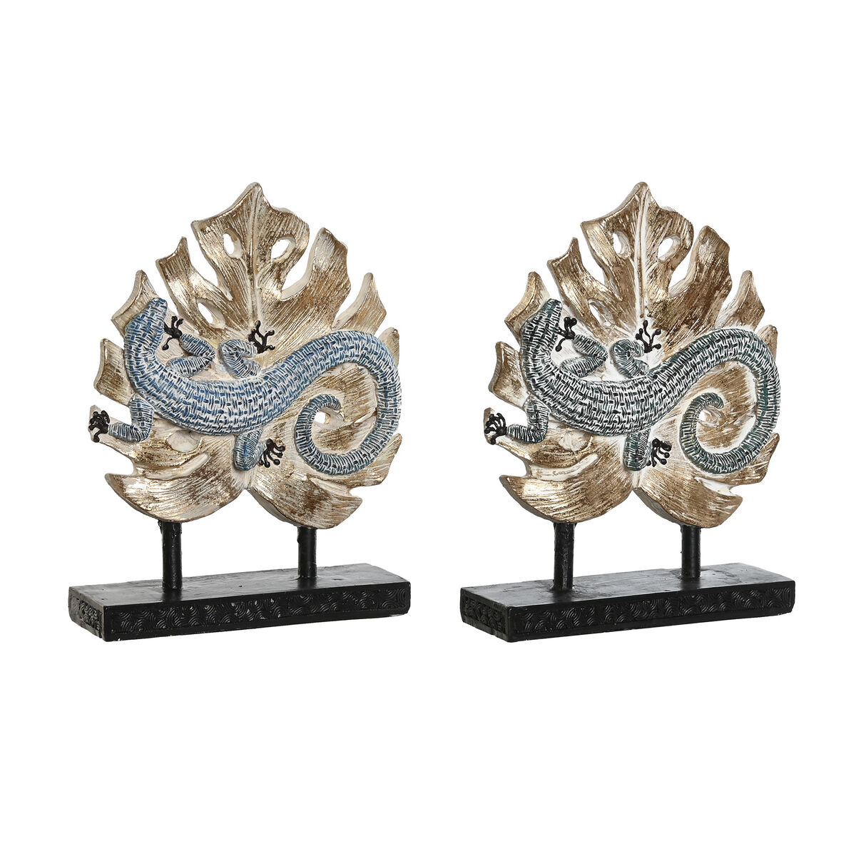 DKD Home Decor - Figura Decorativa DKD Home Decor 14,5 x 4 x 18,5 cm Azul Turquesa Tropical Lagarto Decapé (2 Unidades)