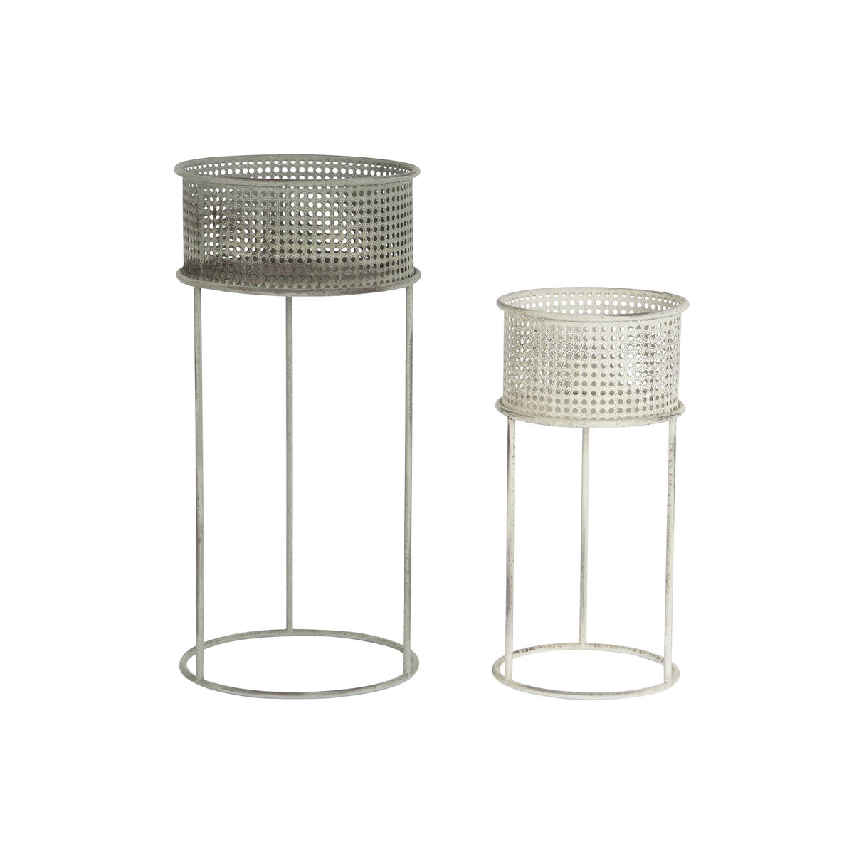 DKD Home Decor - Conjunto de vasos DKD Home Decor 33 x 33 x 70 cm Cinzento Metal Branco Vintage