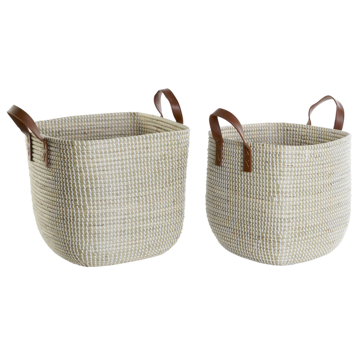 DKD Home Decor - Conjunto de Cestas DKD Home Decor Natural Marrom claro Poliuretano Zostera marina 38 x 38 x 35 cm