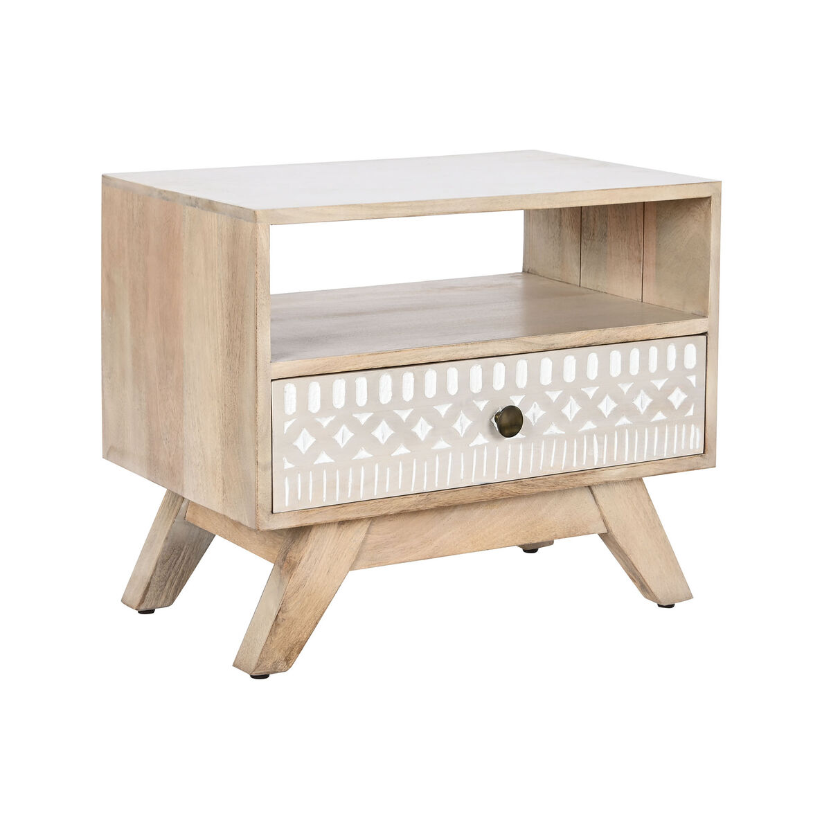 DKD Home Decor - Mesa de Cabeceira DKD Home Decor Branco Natural Madeira de mangueira 55 x 35 x 45 cm