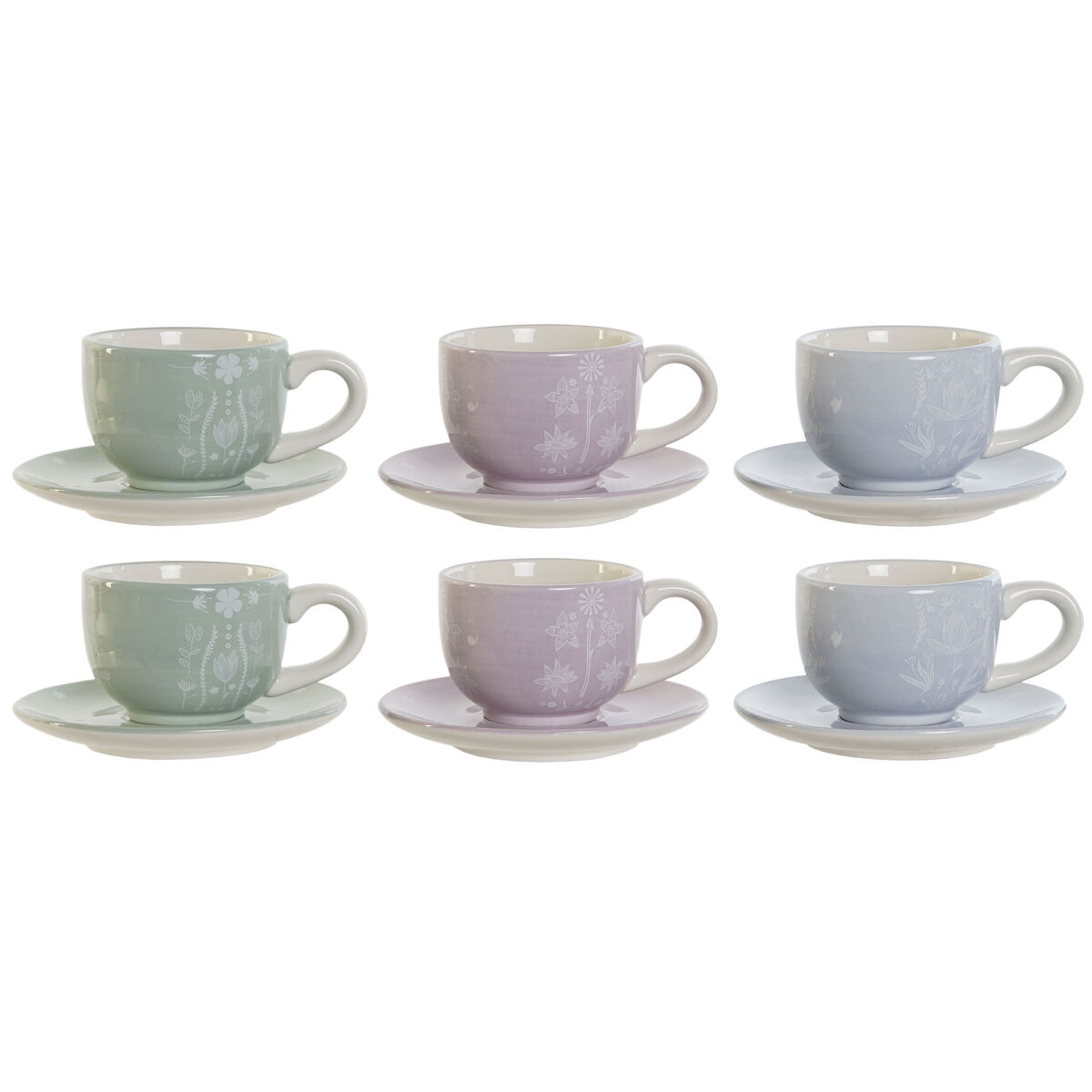 imagem de Conjunto de Chávenas de Café DKD Home Decor Azul Branco Verde Lilás Metal 180 ml1