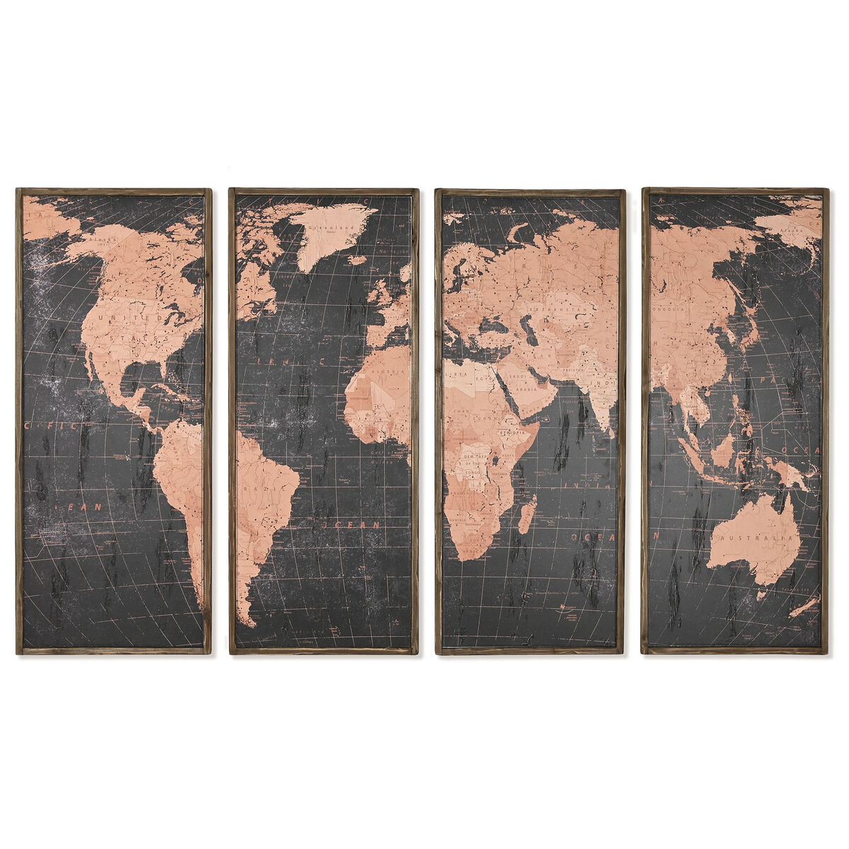 DKD Home Decor - Conjunto de 4 quadros DKD Home Decor Mapa do Mundo Vintage 200 x 3,5 x 120 cm