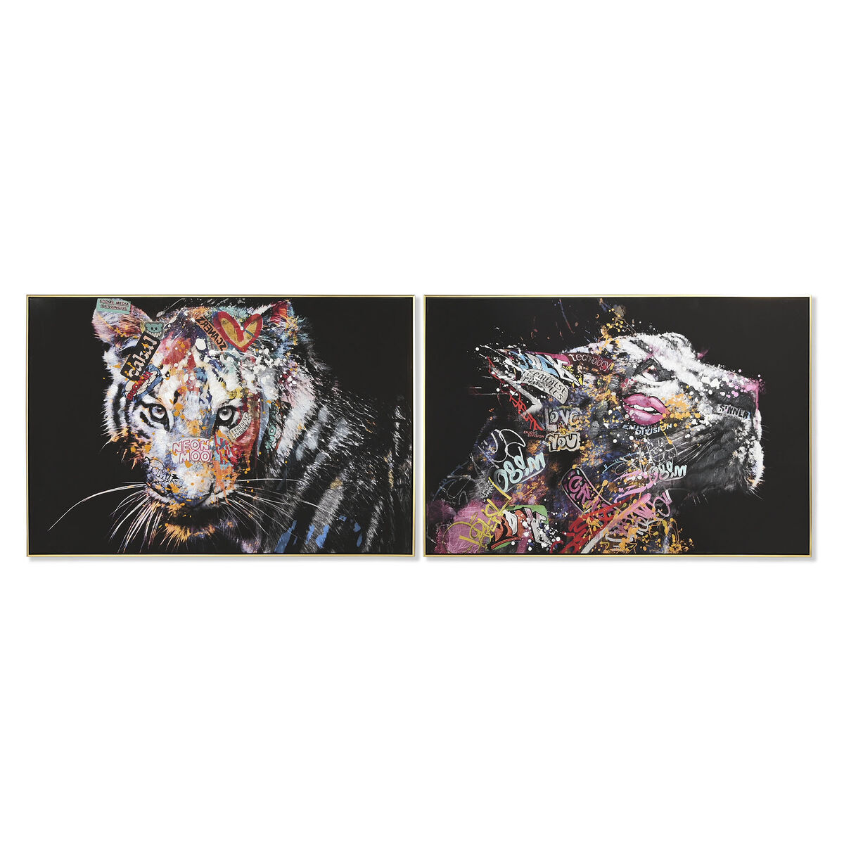 Home Esprit - Pintura Home ESPRIT Tigre Moderno 120 x 3,5 x 80 cm (2 Unidades)