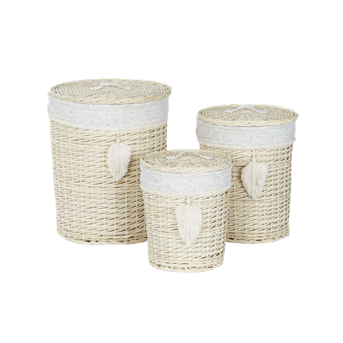 imagem de Cesto de Roupa Suja Home ESPRIT Creme Natural 3 Peças 45 x 45 x 55 cm5