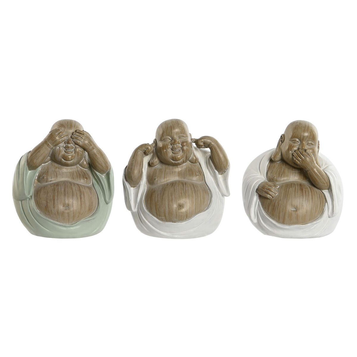 imagem de Figura Decorativa Home ESPRIT Branco Verde Buda Oriental 10 x 9 x 10,5 cm (3 Unidades)1