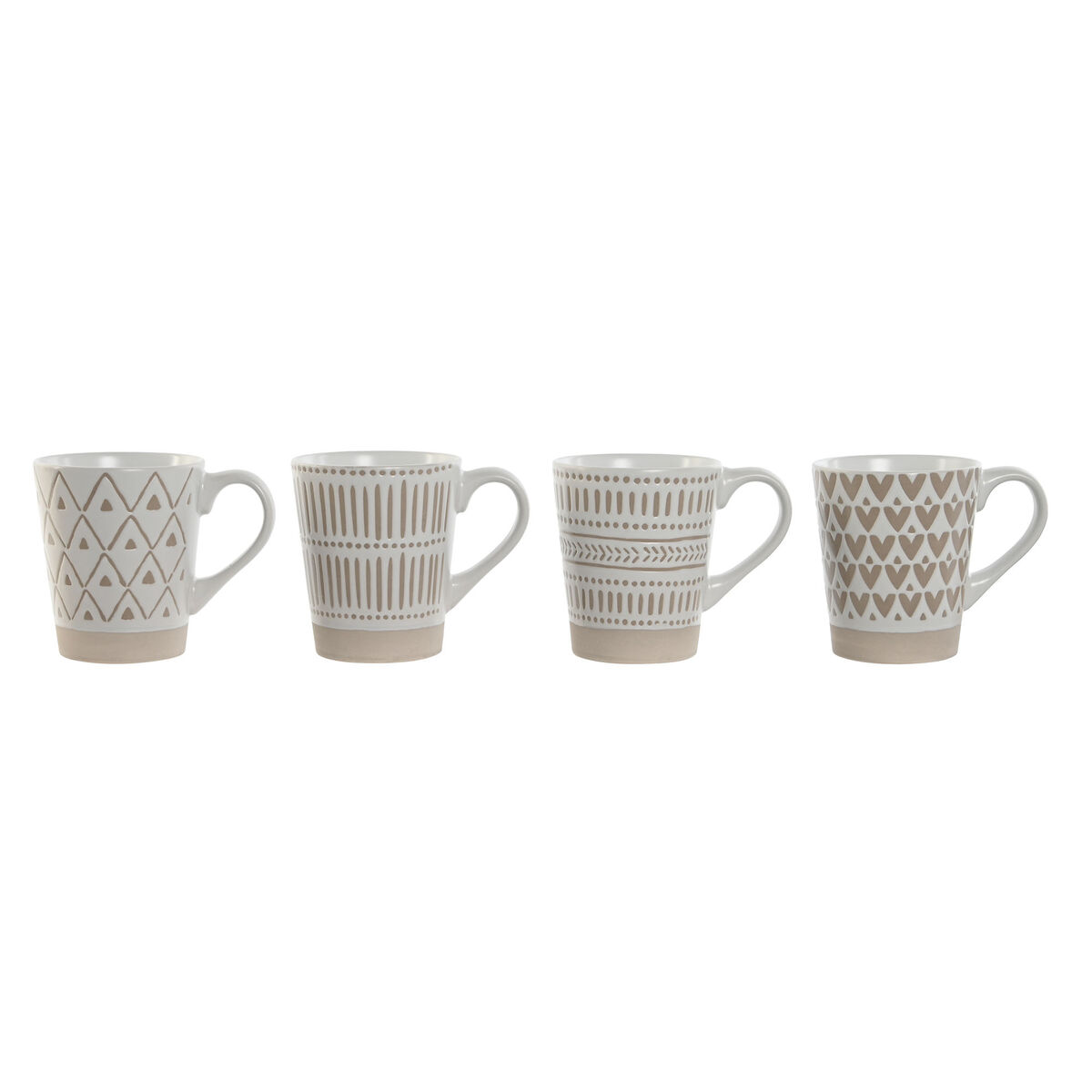 Home Esprit - Conjunto de 4 Canecas Home ESPRIT Branco Bege Grés Boho 360 ml